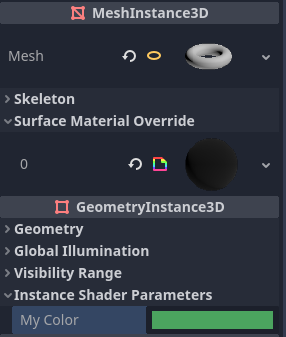 Установка значения uniform-переменной для каждого экземпляра в разделе инспектора GeometryInstance3D