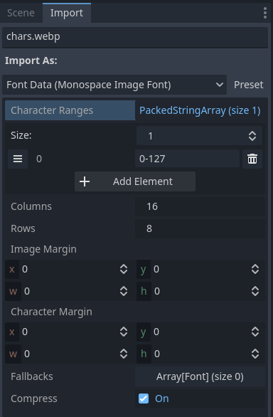 Importoptionen für die obige Beispielschriftart