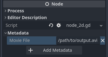 Inspektor-Ansicht nach dem Erstellen von ``movie_file``-Metadaten vom Typ String