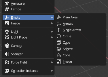Auswahl eines Zeichentyps für ein leeres Objekt bei der Erstellung in Blender