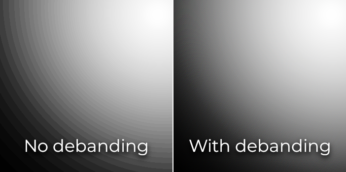 Vergleich von Color-Banding (erhöhter Kontrast für bessere Sichtbarkeit)