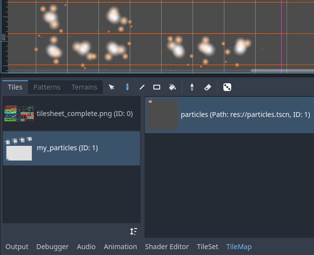 Platzieren einer Tile mit Partikeln mit dem TileMap-Editor