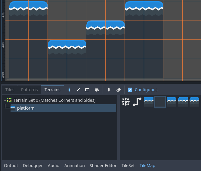 Malen mit bestimmten Tiles im TileMap-Editor auf dem Terrains-Tab