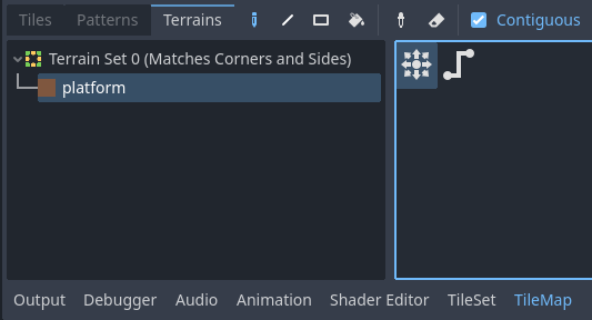 Auswahl des Verbindungsmodus im Terrains-Tab des TileMap-Editors