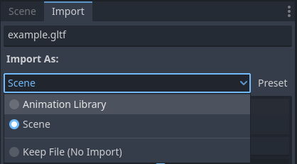 Changing the import type to Animation Library in the Import dock