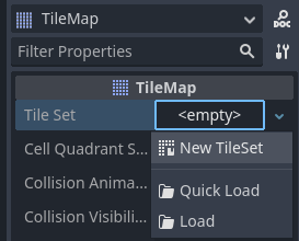 Creating a new TileSet resource within the TileMap node