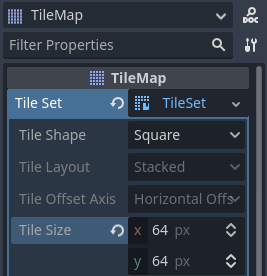 Setting the tile size to 64×64 to match the example tilesheet