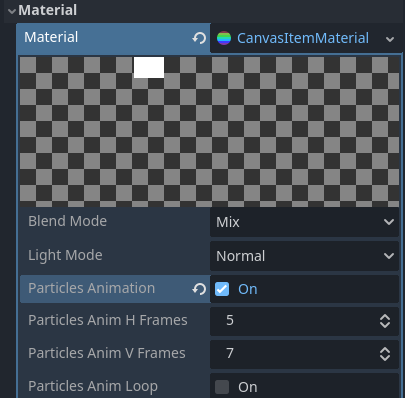 Configuring the CanvasItemMaterial for the example flipbook texture