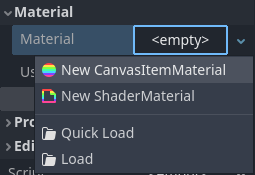 Creating a CanvasItemMaterial at the bottom of the particles node inspector