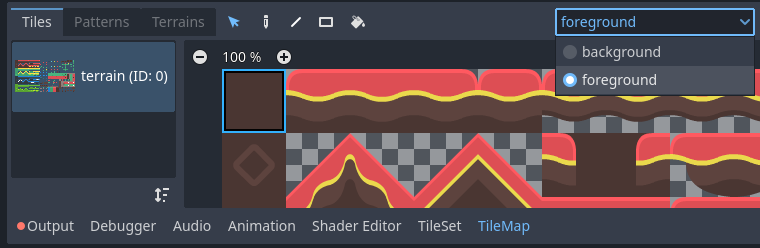 Selecting a layer to paint on in the TileMap editor