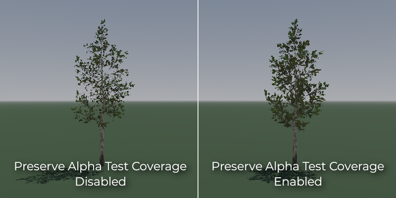 Preserve Alpha Test Coverage disabled (left) and enabled (right) when viewed up close
