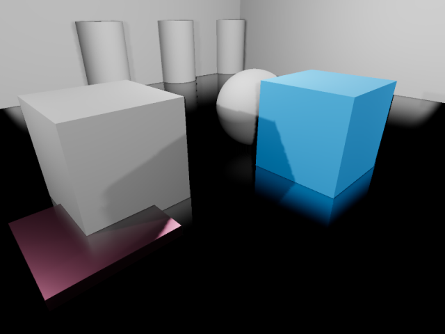 Reflections in a room using screen-space reflections only.
