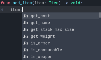 code completion options for typed