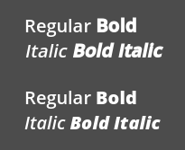 Faux bold/italic (top), real bold/italic (bottom). Normal font used: Open Sans SemiBold