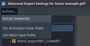 Extracting all built-in materials to external resources in the Advanced Import Settings dialog