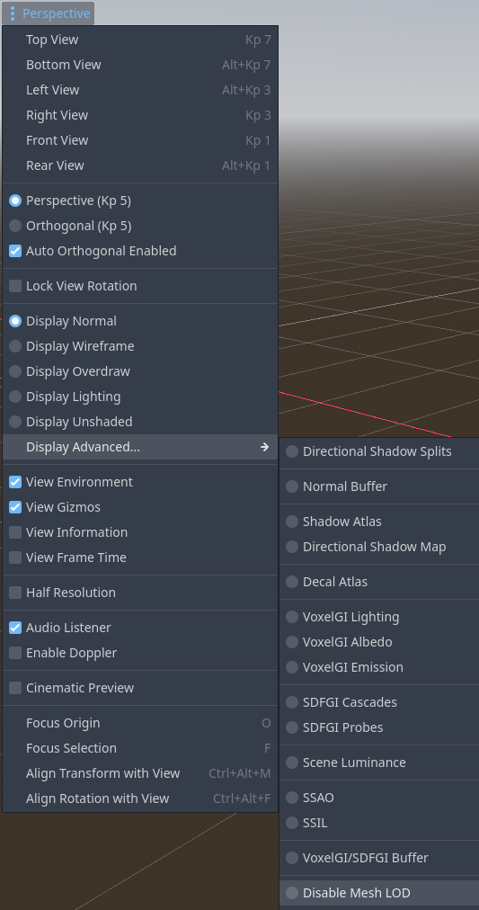 Disabling mesh LOD in the 3D viewport's top-left menu