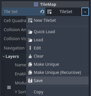 Saving the built-in TileSet resource to an external resource file