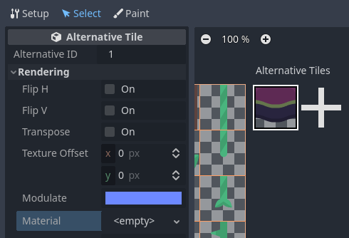 Configuring an alternative tile after clicking it in the TileSet editor