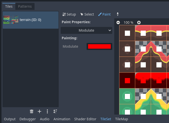 Painting tile properties using the TileSet editor