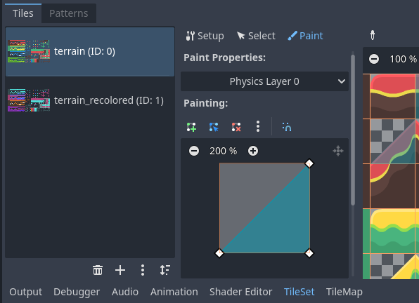 Painting a collision polygon, then left-clicking tiles to apply it