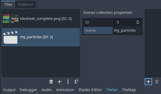 Creating a scene tile after selecting the scenes collection in the TileSet editor