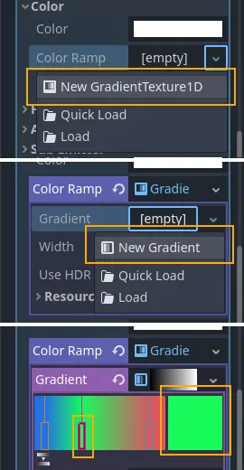 Cambio de color de partículas