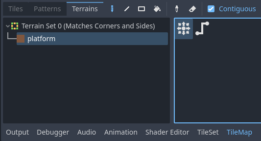 Seleccionar el modo Conectar en la pestaña Terrenos del editor de TileMap