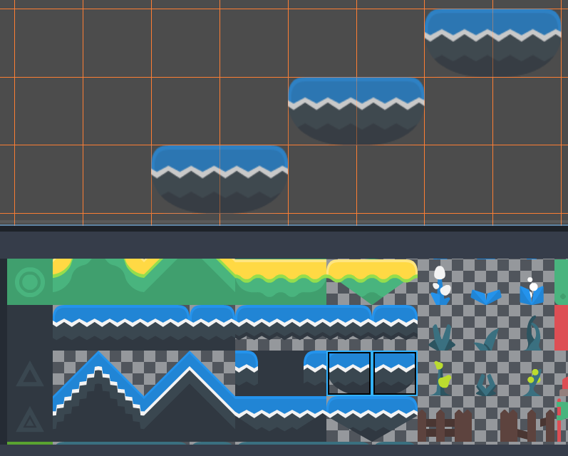 Usar la herramienta de línea después de seleccionar dos tiles para dibujar plataformas diagonalmente