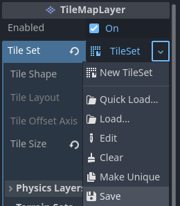 Guardar el recurso TileSet integrado en un archivo de recursos externo