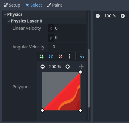 Crear una forma de colisión triangular haciendo clic derecho en una de las esquinas para eliminarla