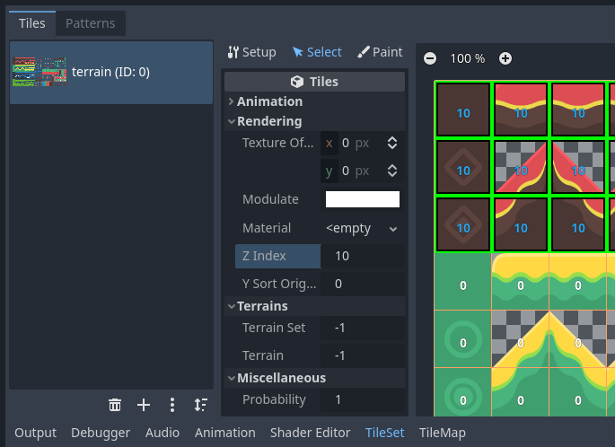 Selección varios tiles usando el modo Seleccionar y aplicación de propiedades