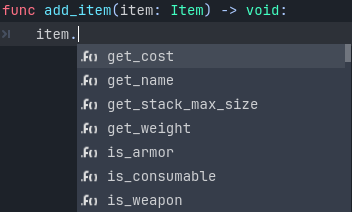 Options de complétion pour le code typé statique.