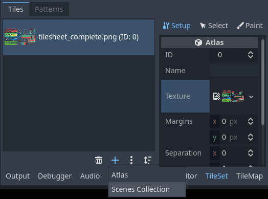 Créer une collection de scènes dans l'éditeur TileSet