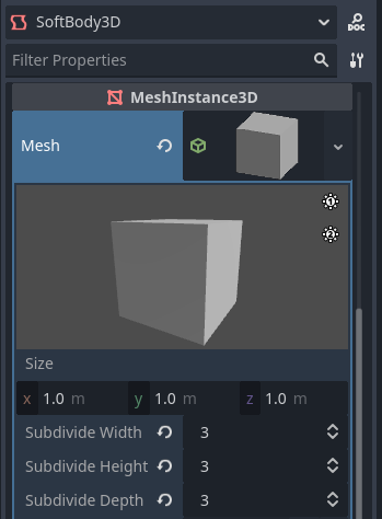 Regolamento delle proprietà di una BoxMesh nell'ispettore