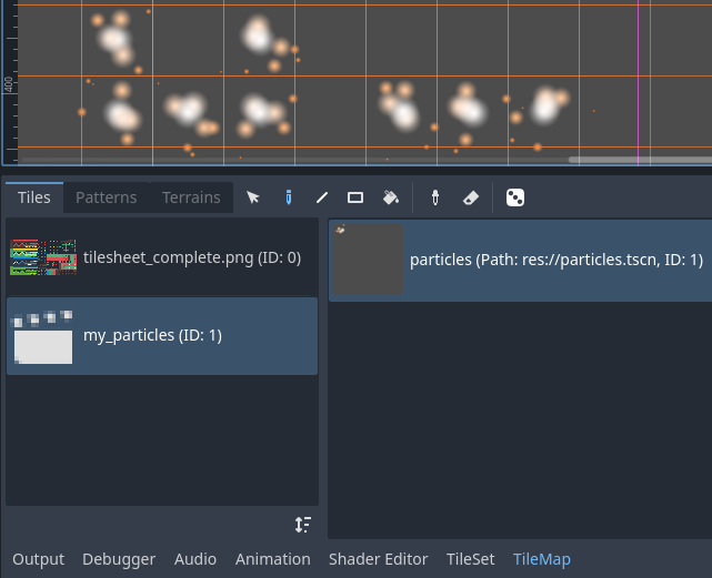 TileMapエディタでパーティクルを含んだシーンタイルを設置
