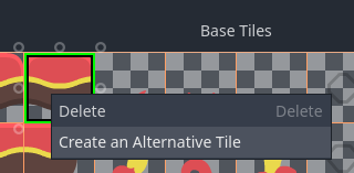 TileSetエディタでベースタイルを右クリックし、代替タイルを作成