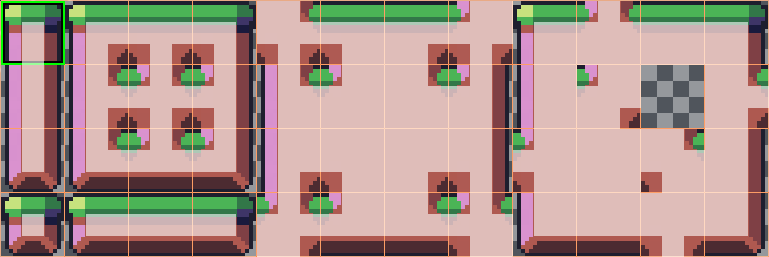横スクロールのタイルシートフル設定で terrain peering bits を可視化した例