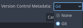 Creating version control metadata in the project manager's New Project dialog