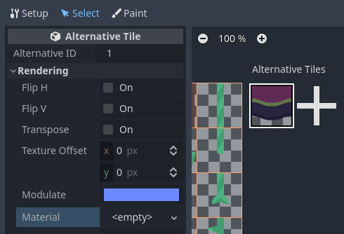Configurando um tile alternativo após clicá-lo no editor de TileSet