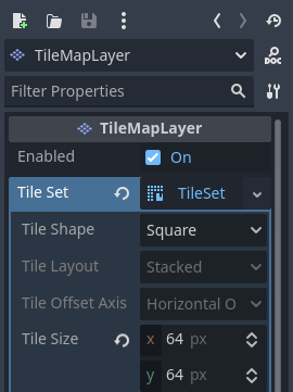 Definir a dimensão do tile como 64×64 para corresponder ao tilesheet de exemplo