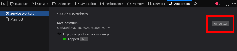 Скасування реєстрації сервісного працівника в DevTools Firefox