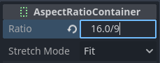 Властивість Ratio вузла AspectRatioContainer змінюється в інспекторі редактора