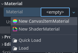 在粒子节点检查器的底部创建一个 CanvasItemMaterial
