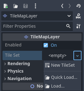 在 TileMapLayer 节点中新建 TileSet 资源