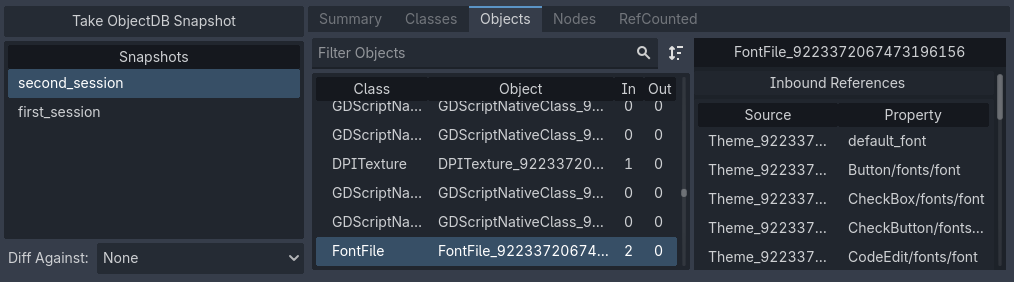 用 Objects 标签页反向追踪，看看是谁在引用这个对象