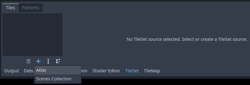 使用底部面板来给 TileSet 创建一个新图集