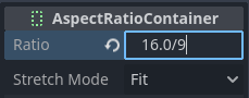 在編輯器屬性檢視器中修改 AspectRatioContainer 的 Ratio 屬性