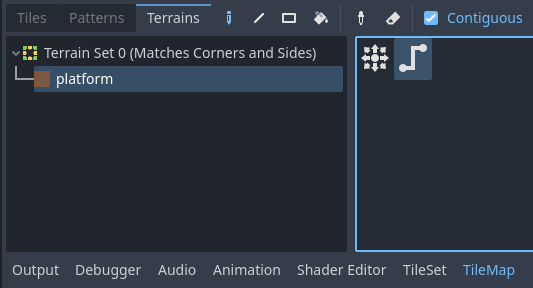 在 TileMap 編輯器的 Terrains 標籤中選擇 Path 模式